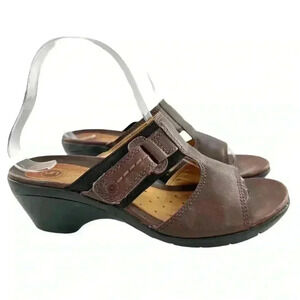 Clarks unstructured womens sandals size 7.5 brown leather slides